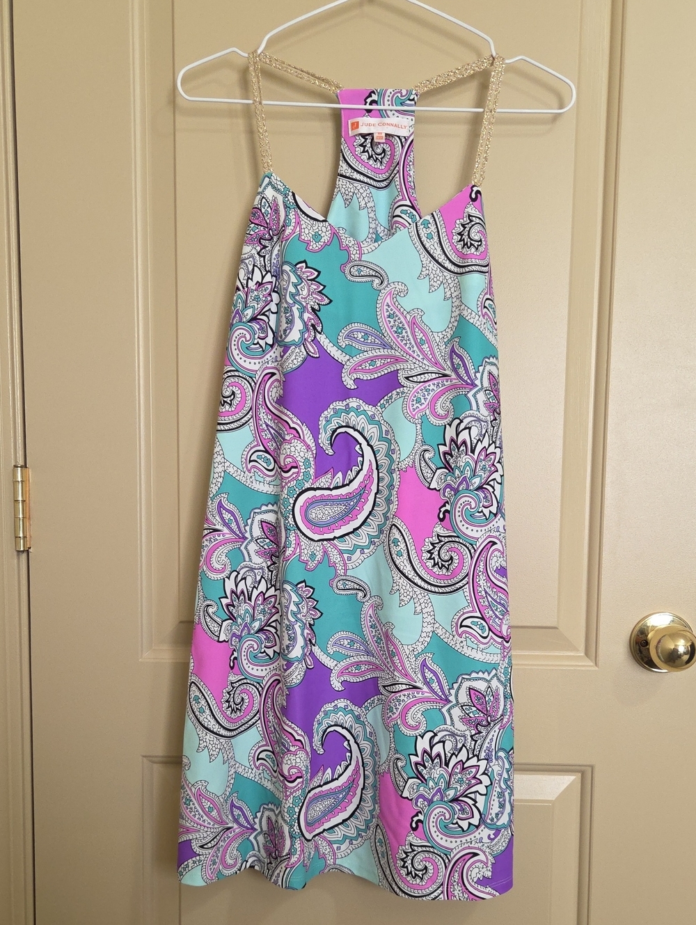 Jude Connally Aqua, Purple & Pink Paisley Racerback Dress
